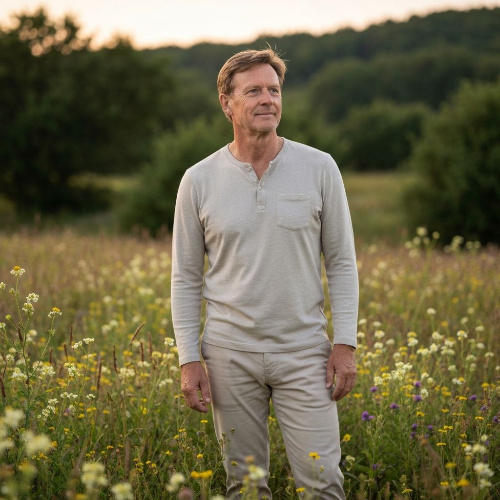 Mature man in peaceful natural setting